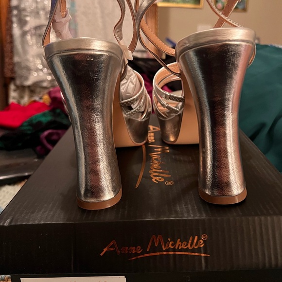 Anne Michelle Metallic Silver Strappy Heels - Picture 4 of 6